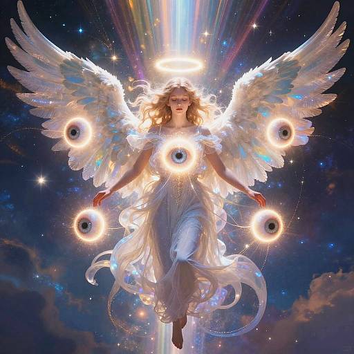 Multiple Eyed Angel with Glowing Halos