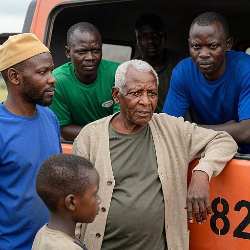 Group of African Men by Orange Truck