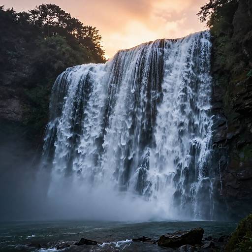 Mesmerizing Mountain Waterfall at Sunset