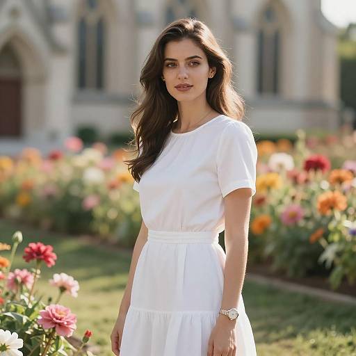 Elegant Woman in Colorful Garden