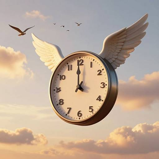 Surreal Flying Clock at Golden Hour