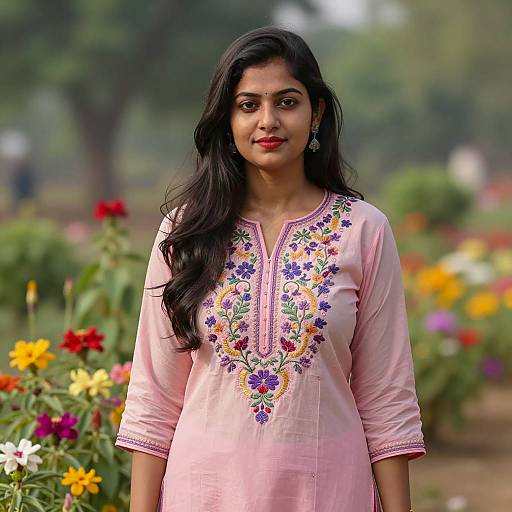 Elegant Young Woman in Floral Garden