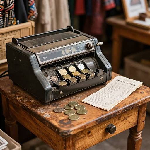 Vintage Cash Register with Coin and Receipt