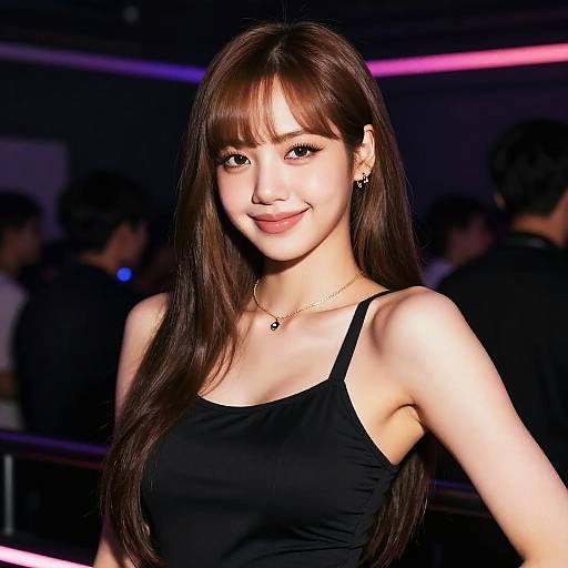 Smiling Woman in Black Leotard at Nightclub
