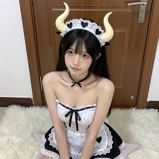 Young Woman in Maid Outfit with Horns
