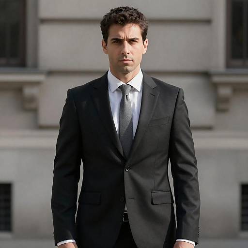 Serious Man in Black Suit Portrait