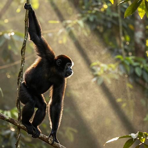 Black Howler Monkey in Rain-Soaked Canopy