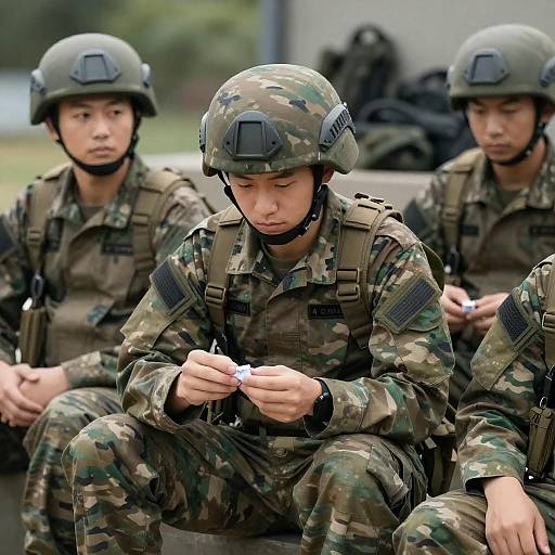 Soldiers Examining Object Outdoors