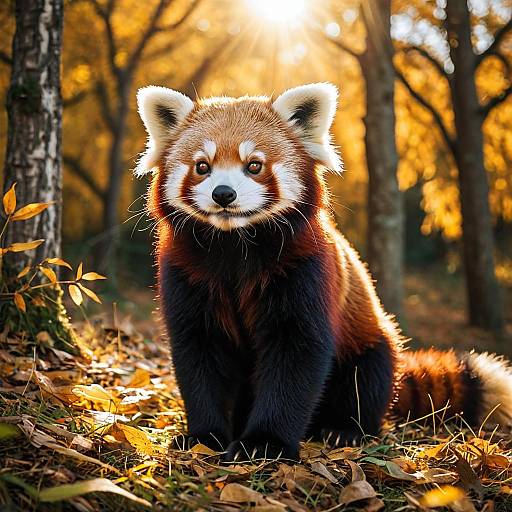 Adorable Red Panda in Autumn Forest