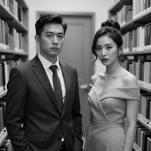 Elegant Library Portrait in Black and White