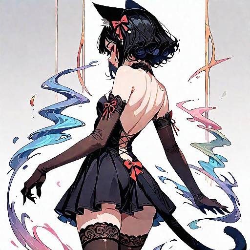 Backless Nekomata Catgirl From Behind