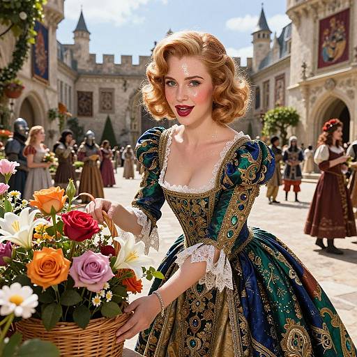 Seductive Young Woman Selling Magical Flowers