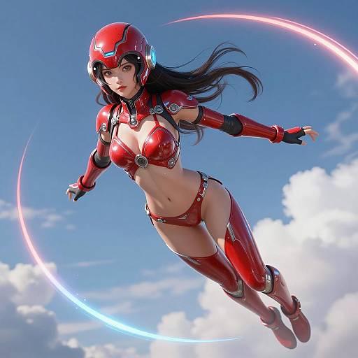 Female Anime Warrior in Futuristic Red Armor