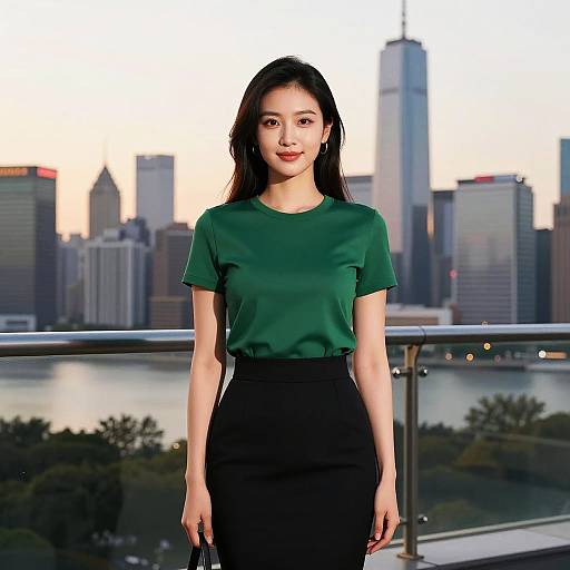 Confident Woman Against Urban Sunset