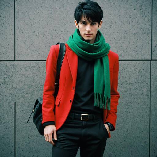 Young Man in Red Jacket and Green Scarf