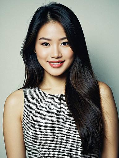 Portrait of Smiling Asian Woman in Shift Dress