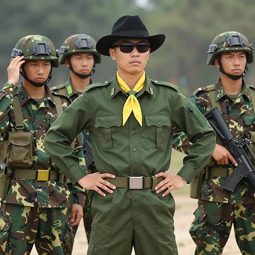 Military Portrait of Four Soldiers in Action