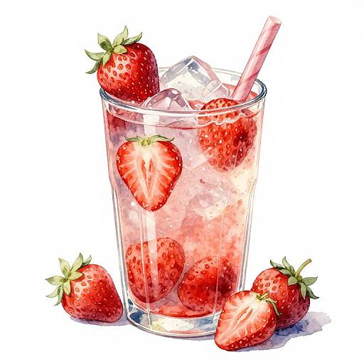 Watercolor Strawberry Summer Drink