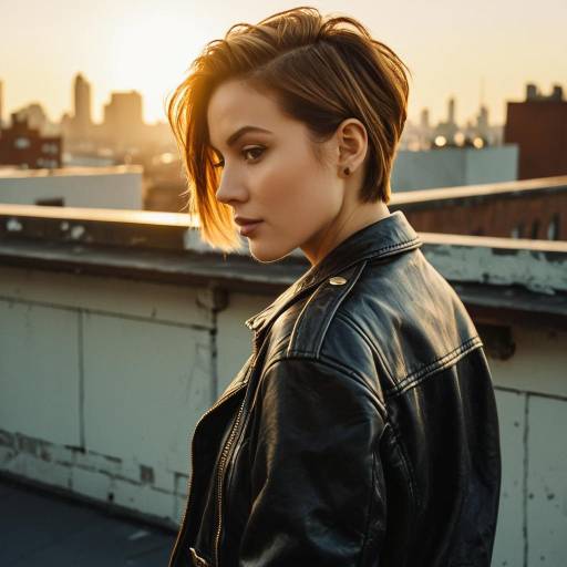 Woman with Short Back and Sides Hairstyle on Urban Rooftop