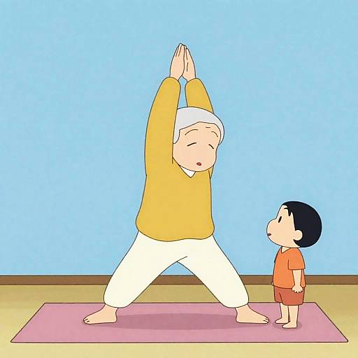 Gouache Grandparent and Grandchild Doing Yoga