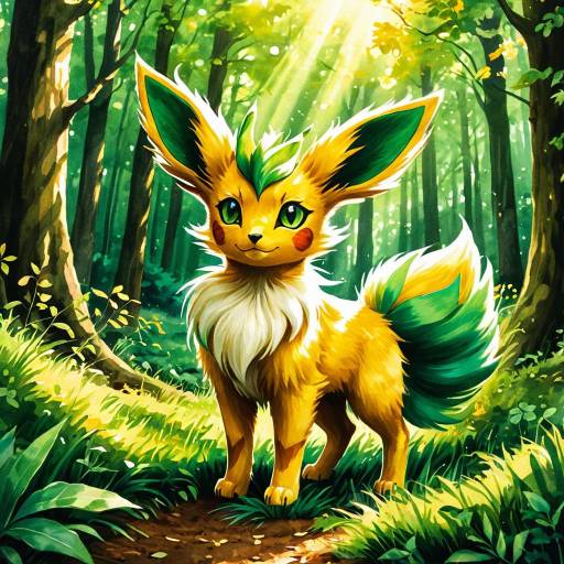 Leafeon in Sunlit Forest Clearing