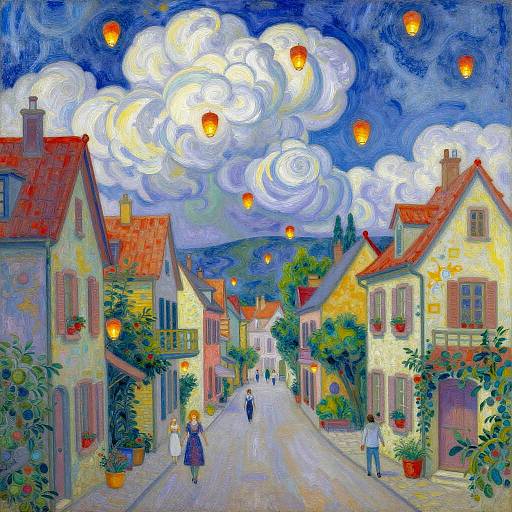 Chagall-Inspired Whimsical Village Street