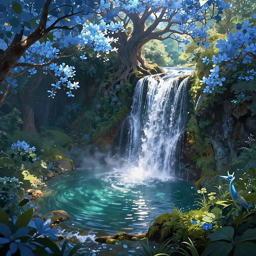 Enchanting Waterfall Beneath Mystic Tree