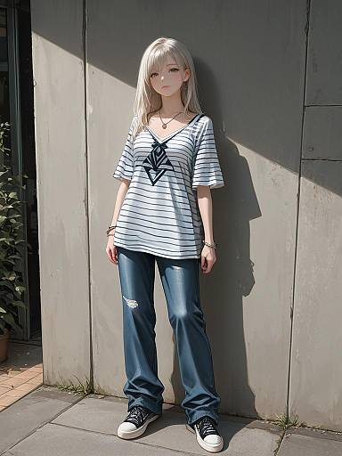 Realistic Full-Body Woman in Zigzag Blouse