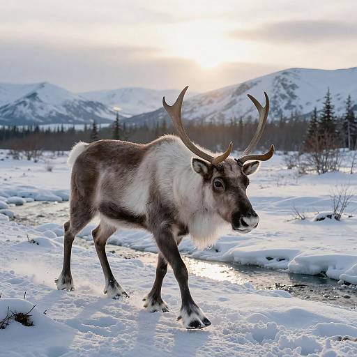 Stunning Caribou Crossing in Alaskan Tundra