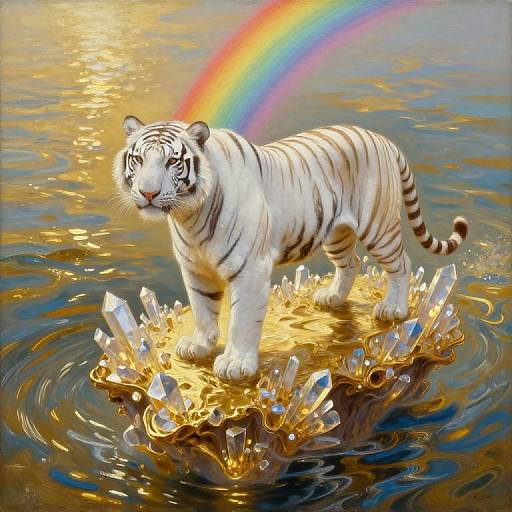 Surreal White Tiger on Crystal Island