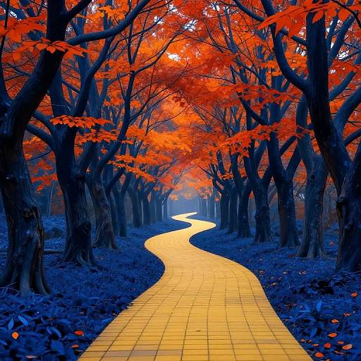 Surreal Yellow Tile Forest Path