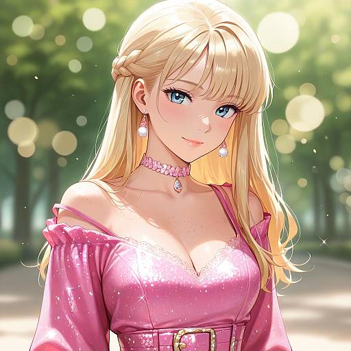 Sunlit Barbie: Blonde in Pink Dress