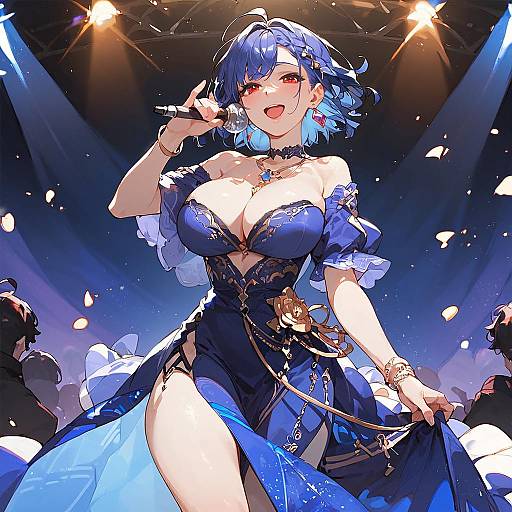 Blue-Haired Idol Diva Performing on Stage