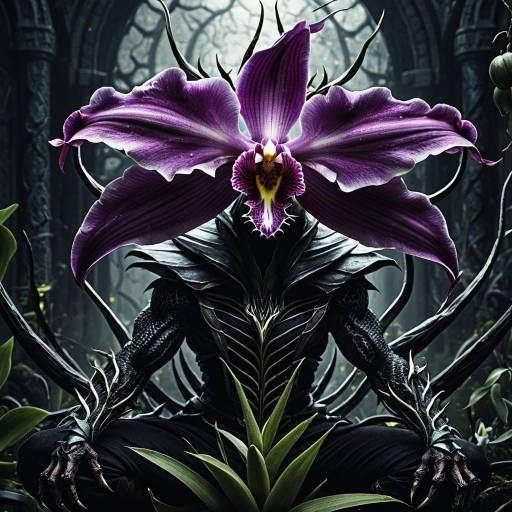 Dark Elf with Venomous Orchid Head in Fantasy Setting