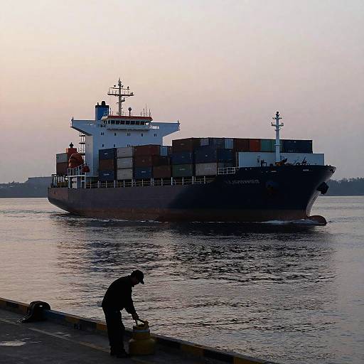 Container Ship at Dawn Silhouette