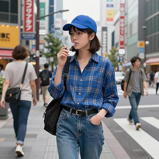 Young Asian Woman Smoking on Urban Street