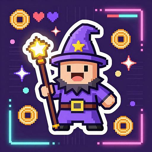 Pixel Wizard Arcade Sticker Design