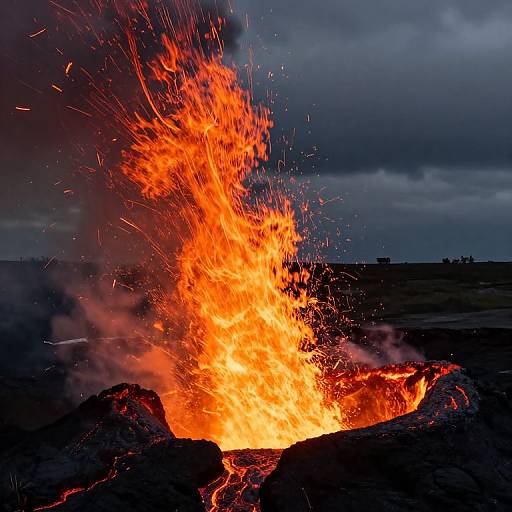 Fiery Lava Eruption at Night