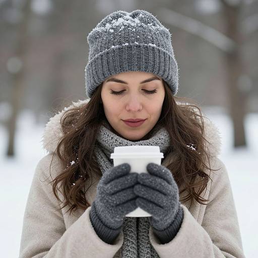 Cozy Winter Woman with Hot Drink