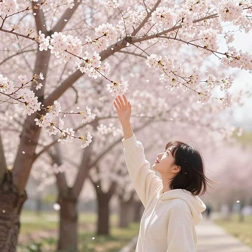 Person Reaching Cherry Blossoms in Spring
