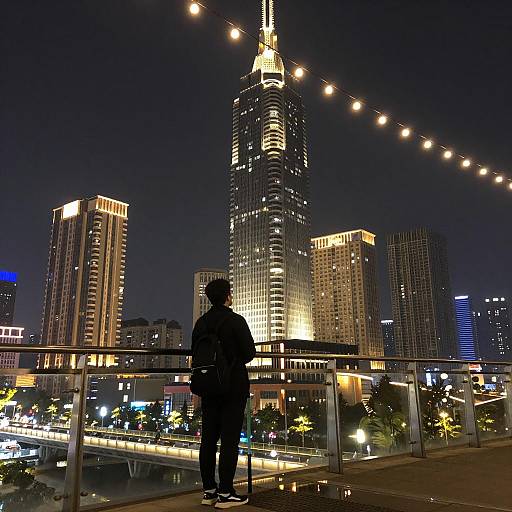 Urban Nightscape with Skyscraper View