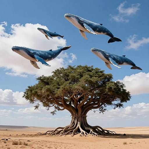 Colossal Tree with Floating Blue Whales