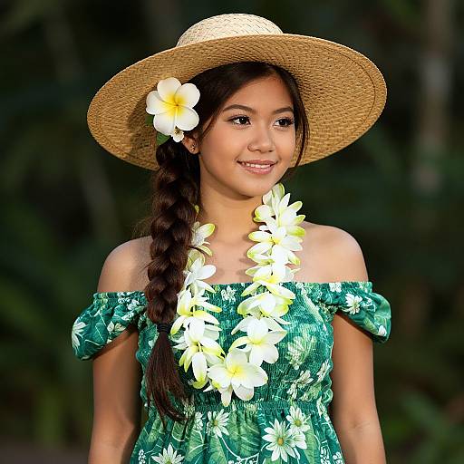 Realistic Hawaiian Girl in Floral Dress