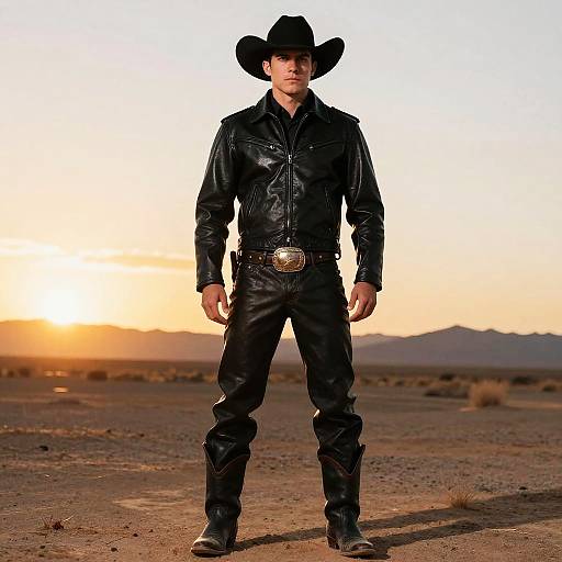Black Cowboy Outfit at Desert Sunset