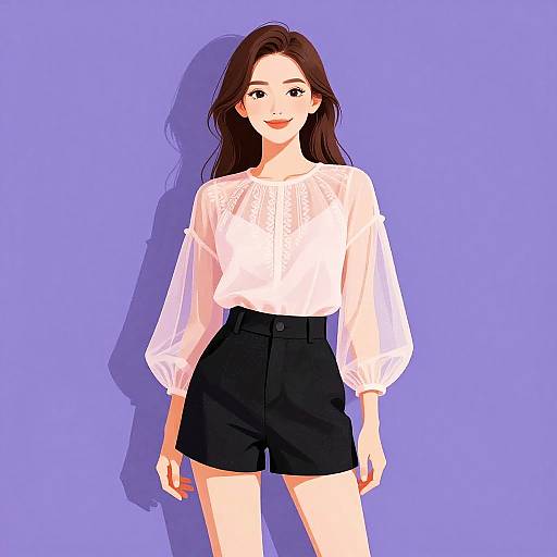 Chic Woman in Sheer Embroidered Blouse