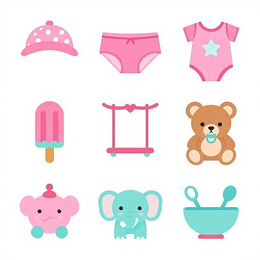 Cute Baby Girl Icon Set Grid