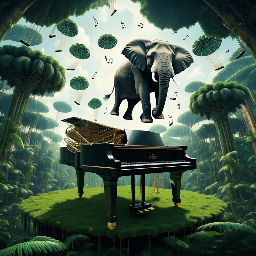 Surreal Scene: Piano Drops in Jungle