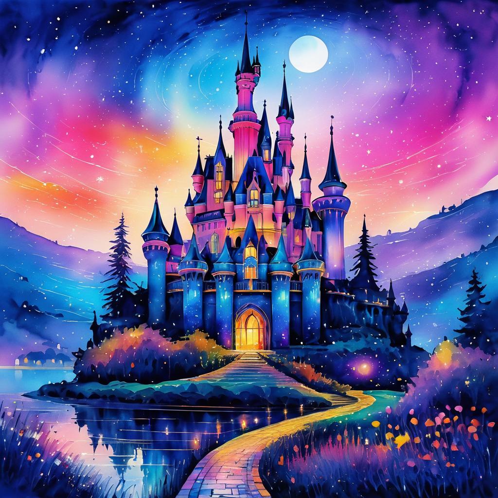 Enchanting Retro Castle in Twilight Colors