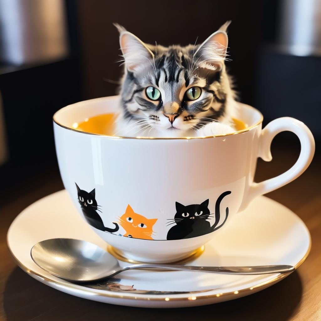 Whimsical Cat in a Teacup Photo