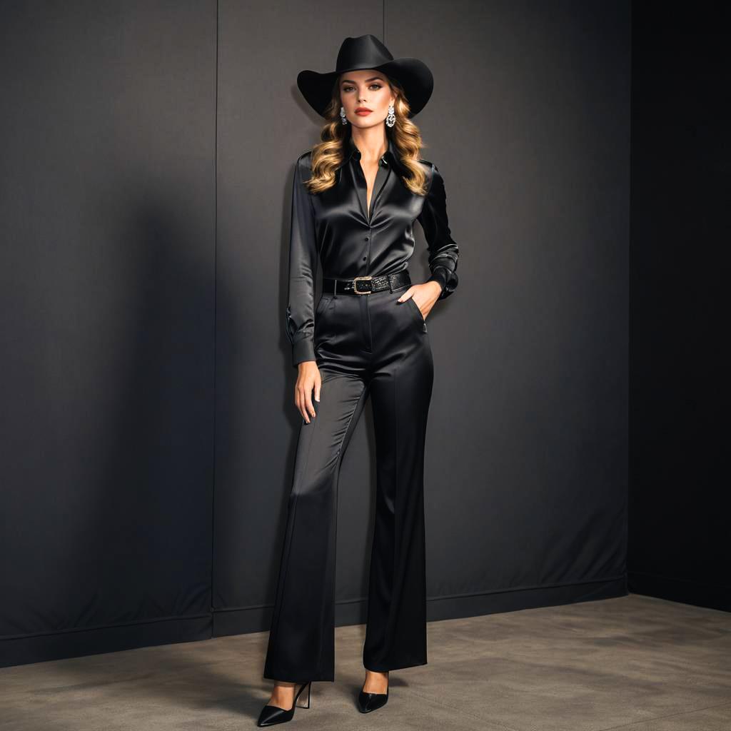 Chic Glamorous Cowgirl Fashion Portrait